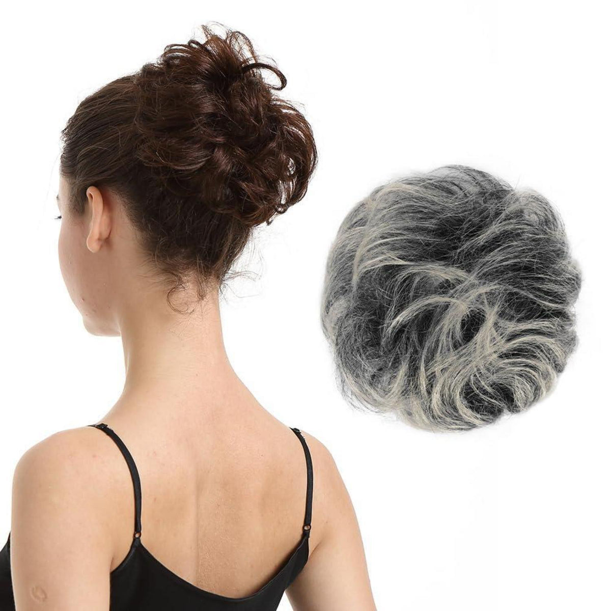 Echtes Haar Dutt Grau Gemischt Messy Bun Haarteil für Frauen