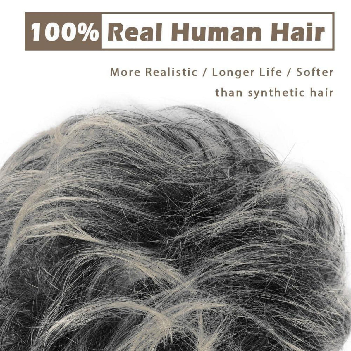 Echtes Haar Dutt Grau Gemischt Messy Bun Haarteil für Frauen