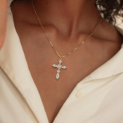 Dochais Kreuz Kette Damen 14K Gold Silber Halskette Anhänger
