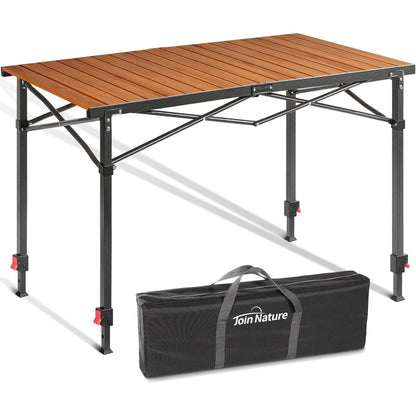 Höhenverstellbarer Campingtisch 120x70cm, Holzoptik, bis 100kg