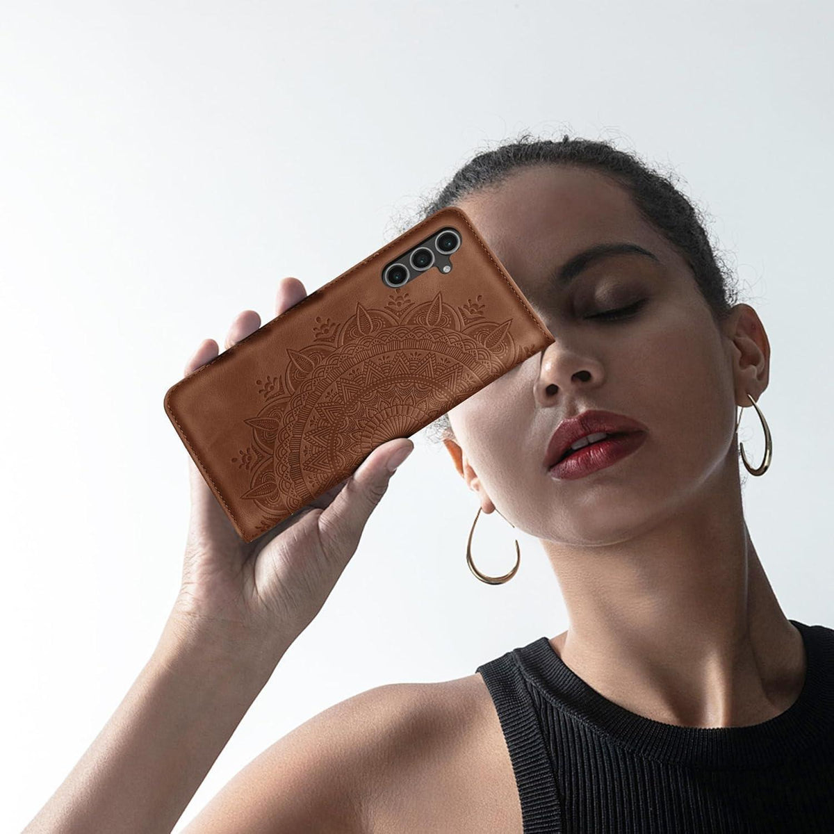 Samsung Galaxy S24 FE Klapphülle Dunkelorange mit Kartenfach & Standfunktion