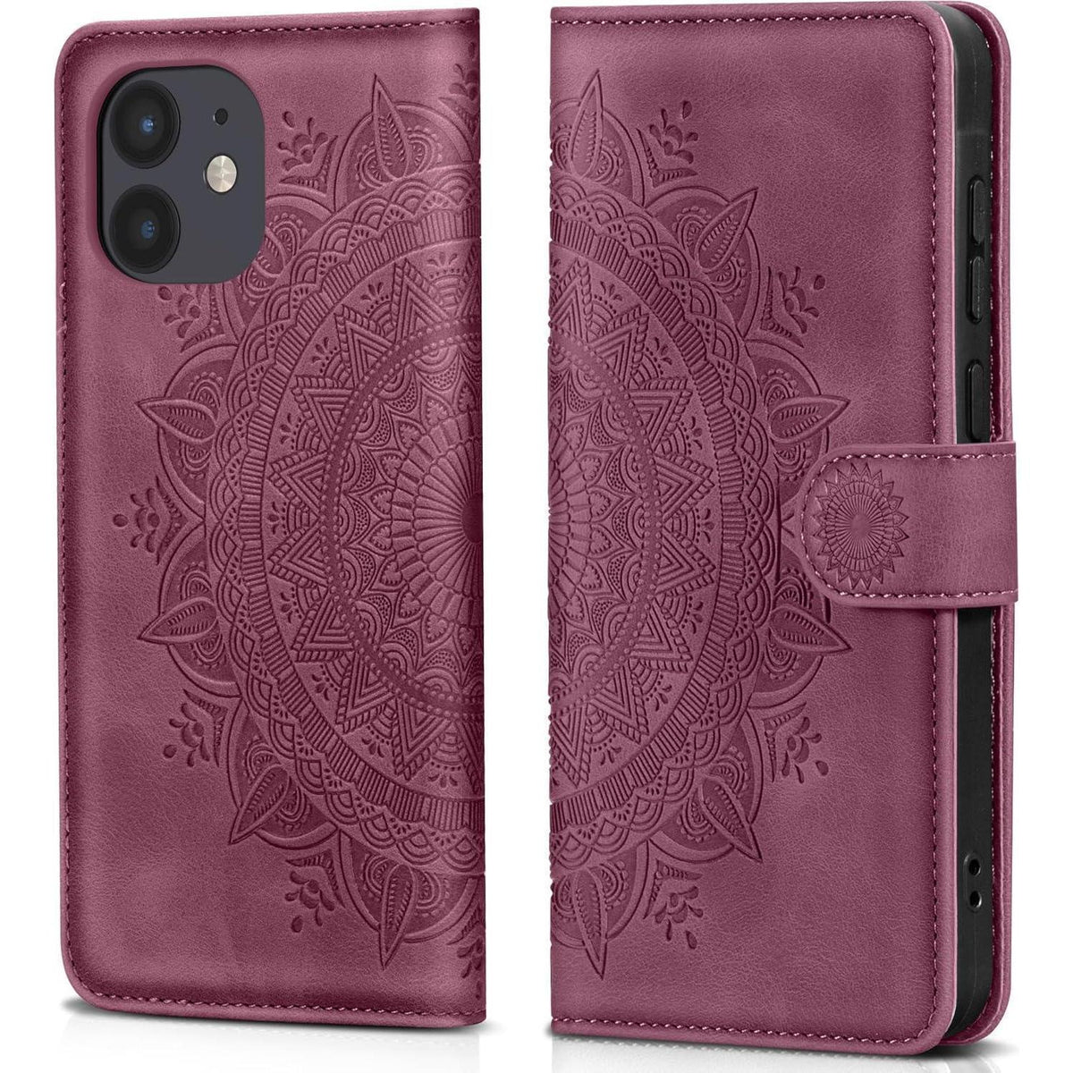 iPhone 11 Hülle Flip Wallet mit Kartenfach & Ständer Weinrot in Lederoptik