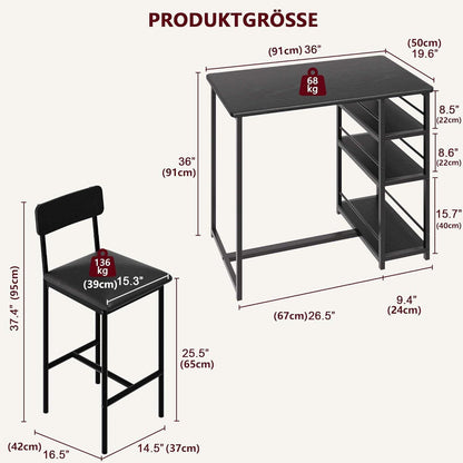 Bartisch Set mit Barhockern & Regalen – Industriell Schwarz