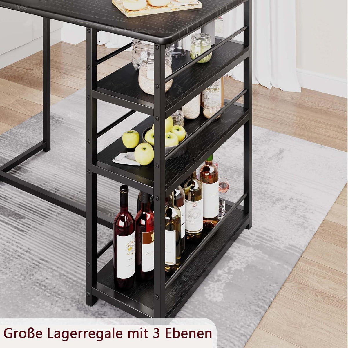Bartisch Set mit Barhockern & Regalen – Industriell Schwarz