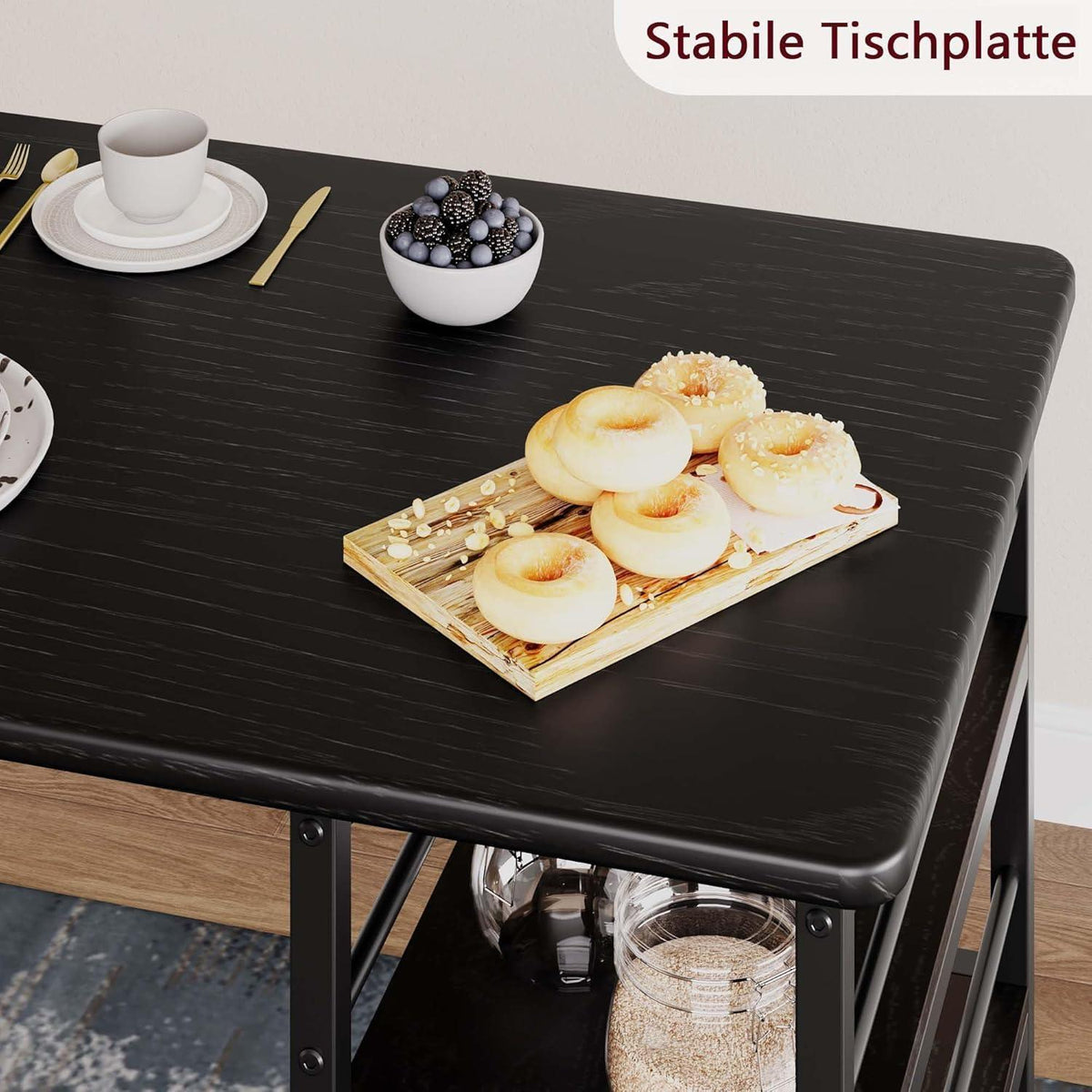 Bartisch Set mit Barhockern & Regalen – Industriell Schwarz