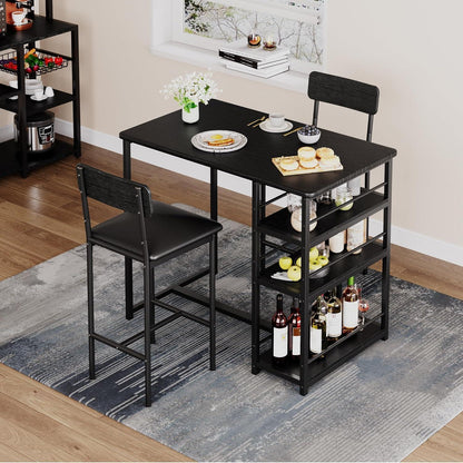 Bartisch Set mit Barhockern & Regalen – Industriell Schwarz