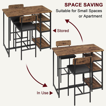 Bartisch Set 3-teilig mit Stühlen & Stauraum – Industriedesign