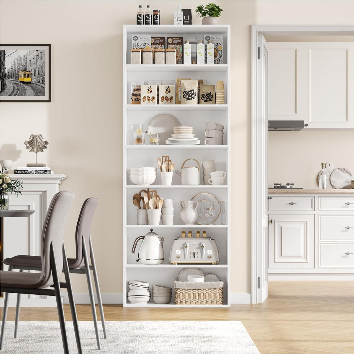 7-reihiges Bücherregal weiß – Standregal für Wohnzimmer & Büro