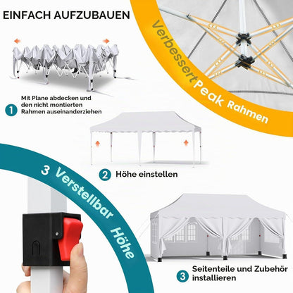 3x6 Pavillon Faltbar, Wasserdicht & Stabil für Garten & Events