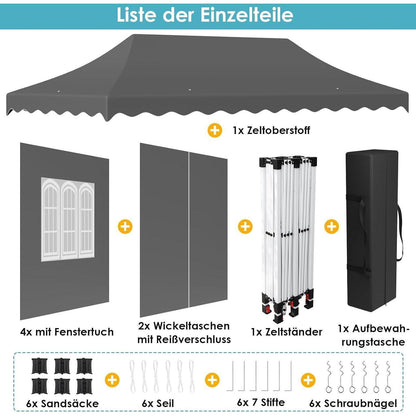 3x6 Pavillon Faltbar, Wasserdicht & Stabil für Garten & Events