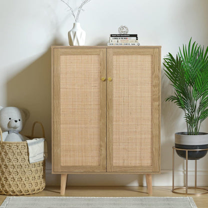 Küchenschrank mit Arbeitsplatte & Rattan Türen – Vielseitiger Buffetschrank