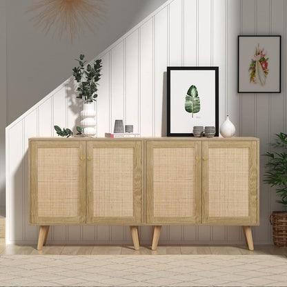 Rattan Küchenschrank mit Arbeitsplatte & Verstellablagen