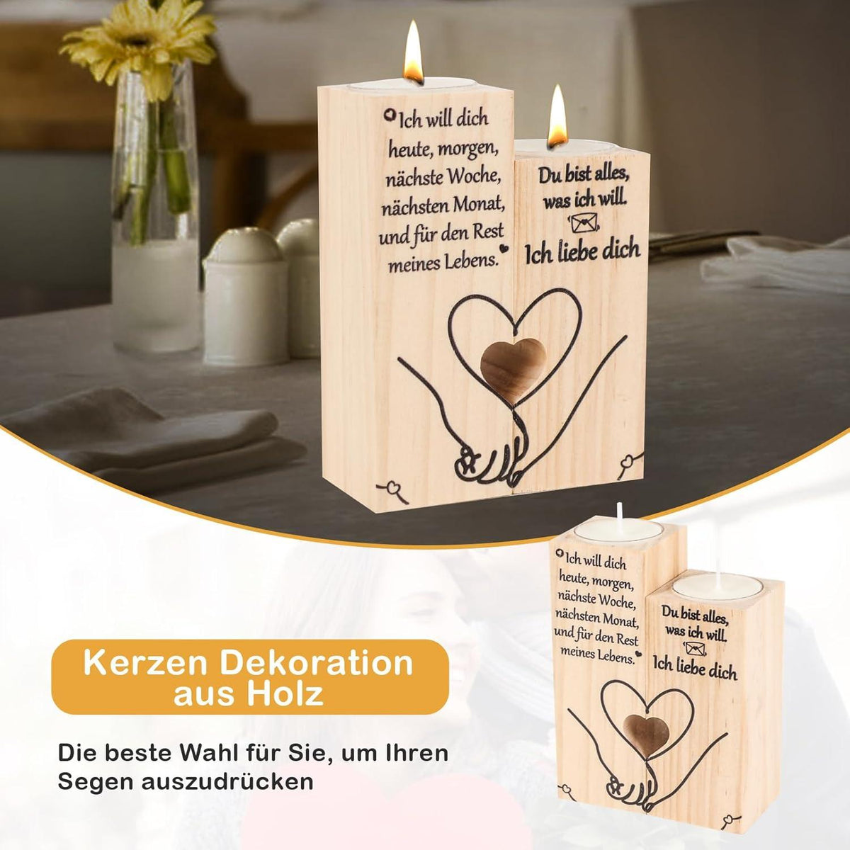 Ich Liebe Dich Kerzenständer Holz Herzform Jahrestagsgeschenk