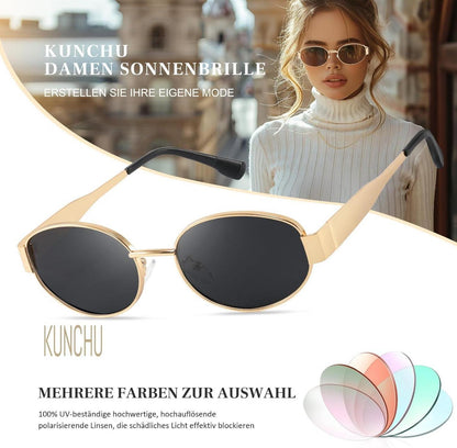 Kunchu Sonnenbrille Damen Polarisiert Retro Oval Uv400 Gold Schutz
