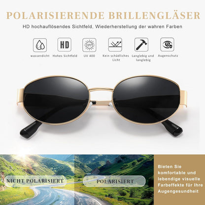 Polarisierte Vintage Sonnenbrille Oval Gold Schwarz - UV400
