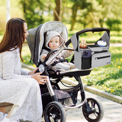 Kinderwagen Organizer mit 2 isolierten Getränkehaltern, Grau