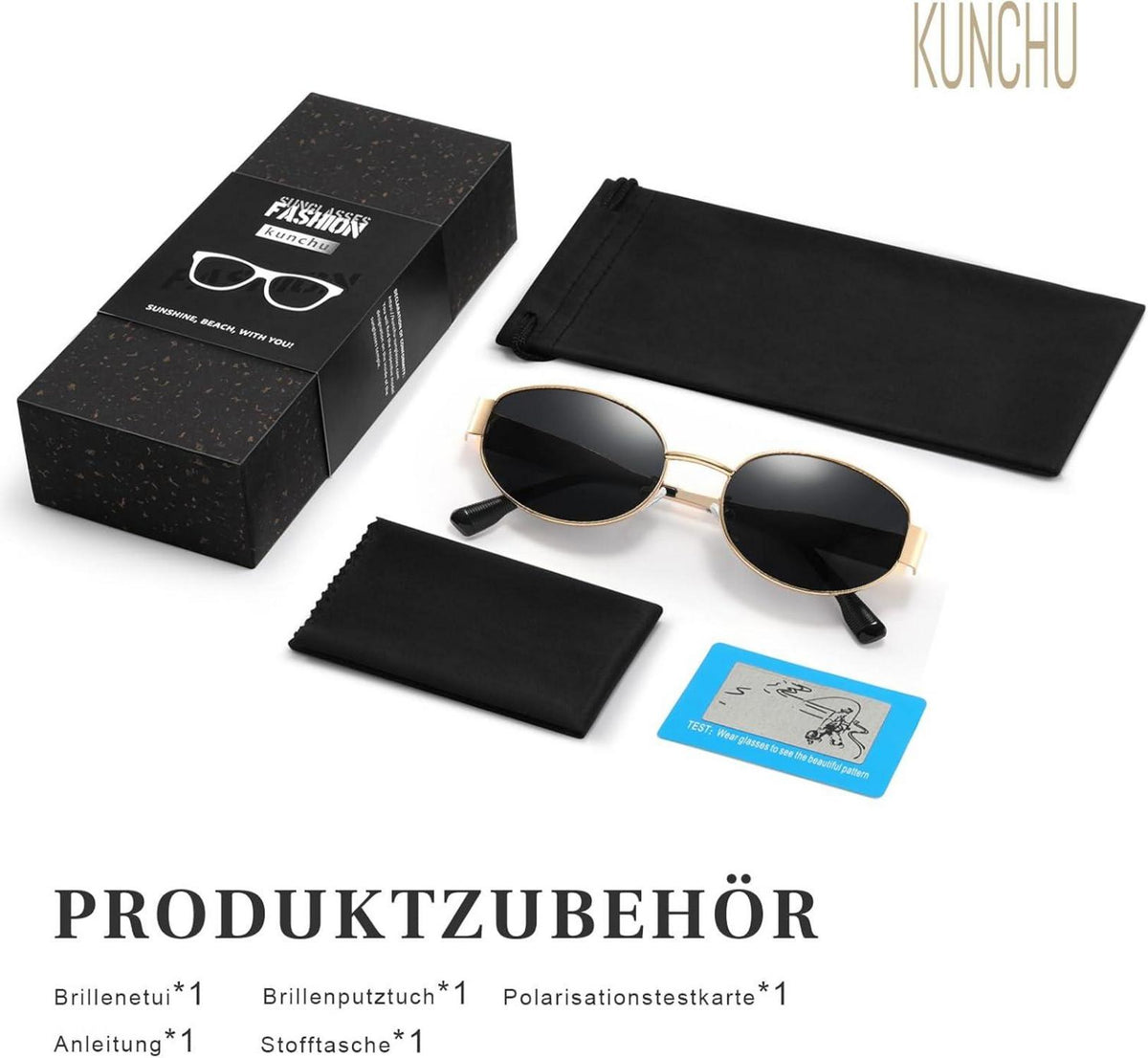 Polarisierte Gold Sonnenbrille Oval Vintage Retro UV400 Kunchu Frauen