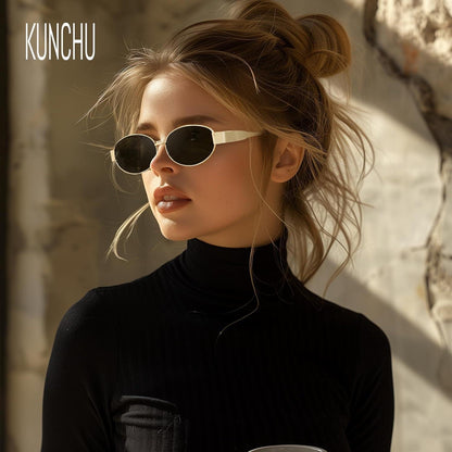 Retro Oval Sonnenbrille Damen Herren Gold Polarisiert UV400