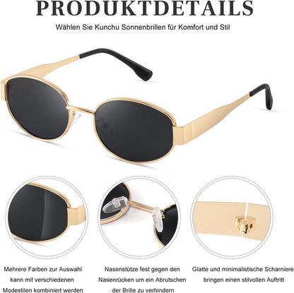 KUNCHU Polarisierte Sonnenbrille Gold Retro Oval UV400 Schutz Outdoor-Geschenk