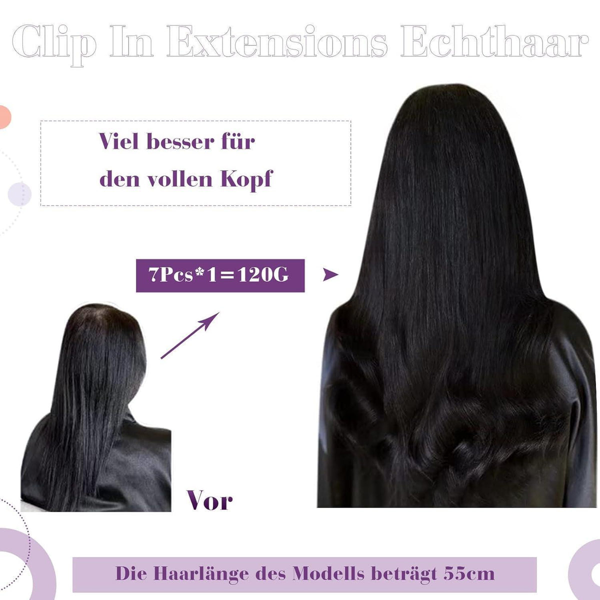 Echthaar Haarverlängerung Clip-in Braun Blond 55cm