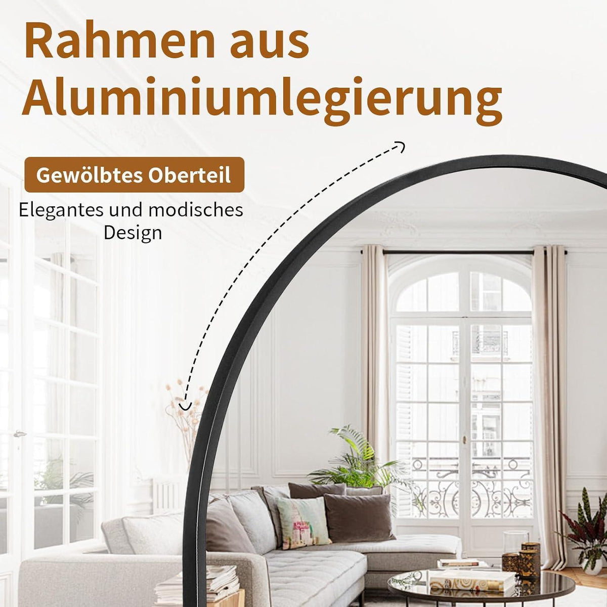 Ganzkörperspiegel Bogen 171x76cm Schwarz – Stehend & Wandmontage