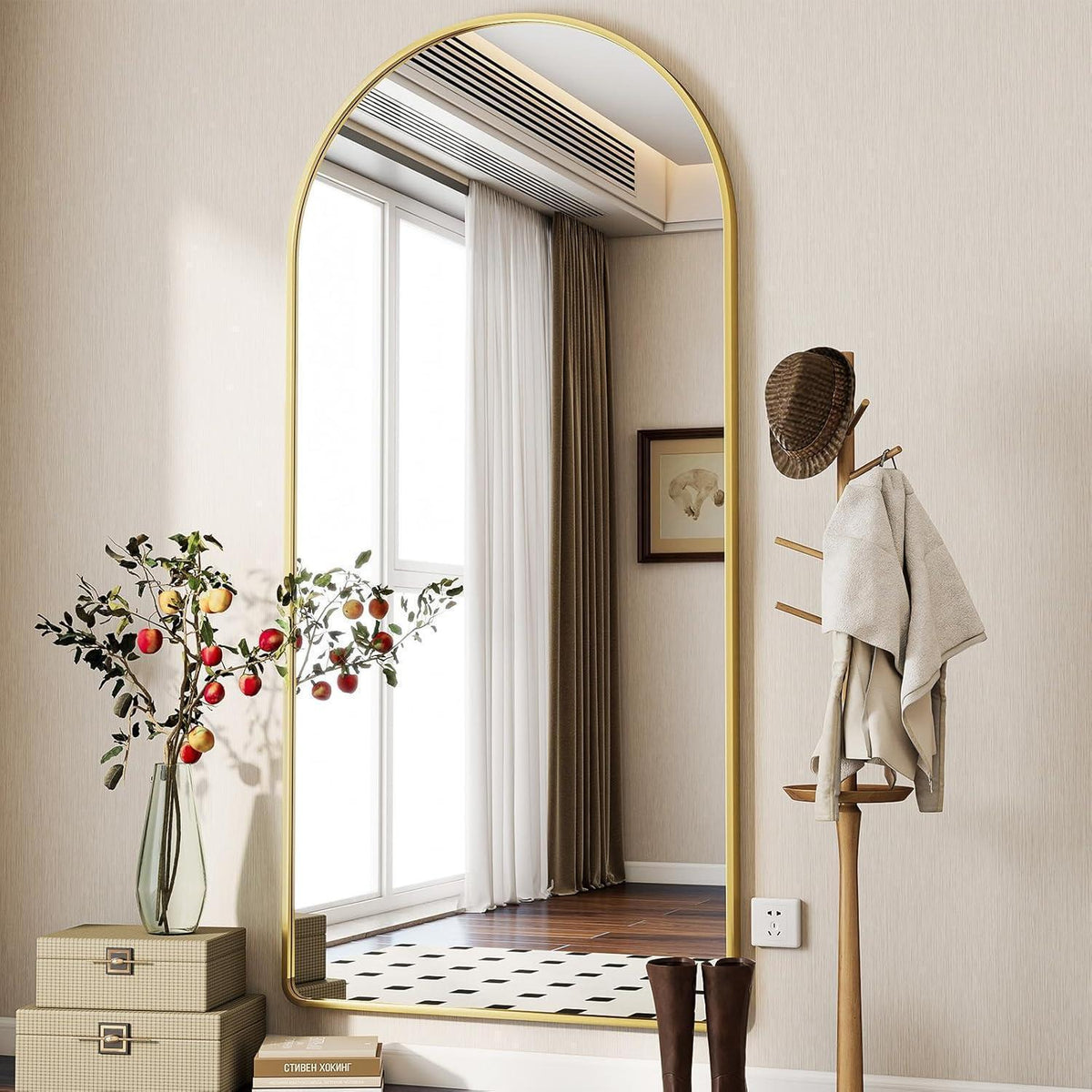 Ganzkörperspiegel Bogen Gold – 171 x 76 cm, Stand- & Wandspiegel