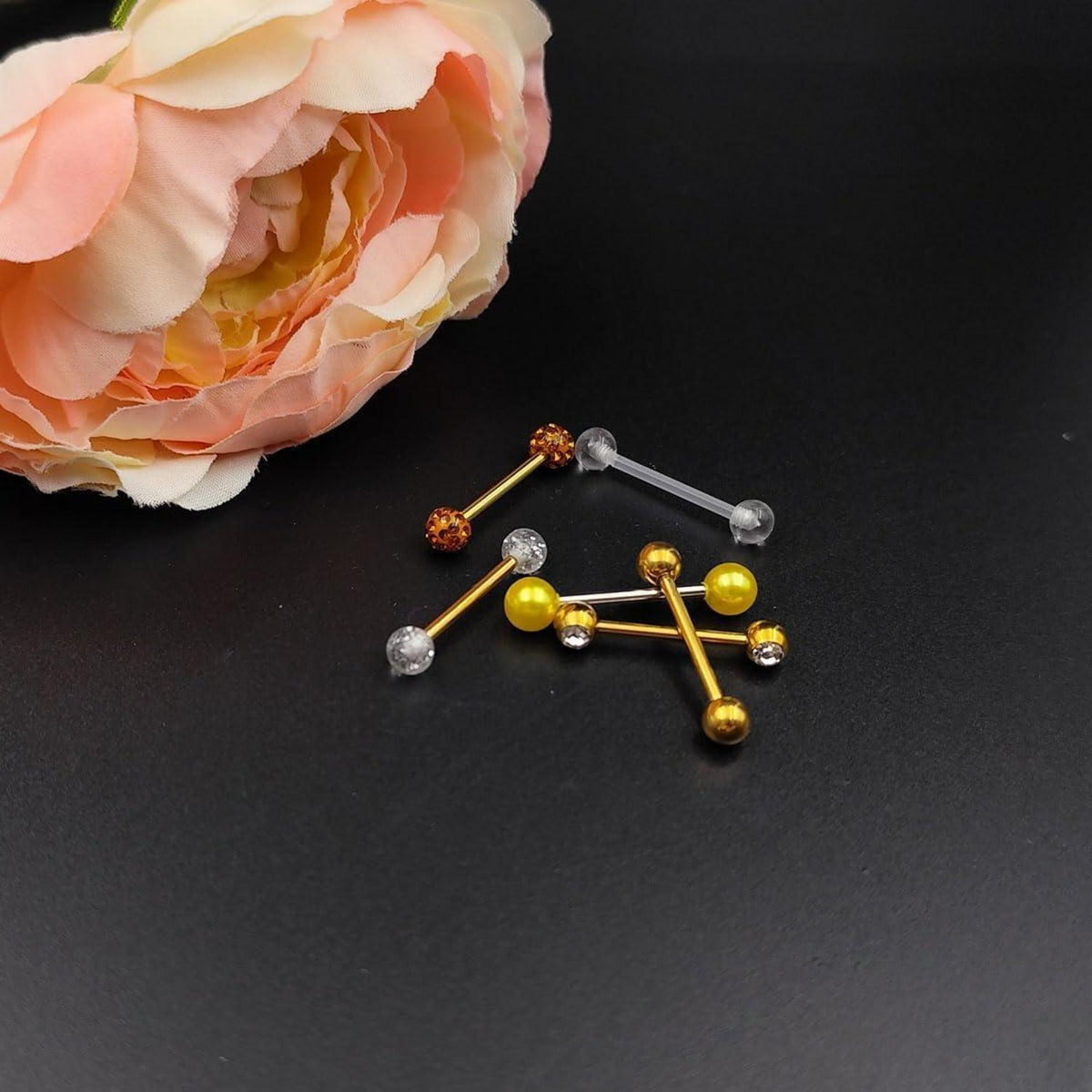 Zungenpiercing Set 6 Stück Chirurgenstahl 16mm 14G mit Kugeln
