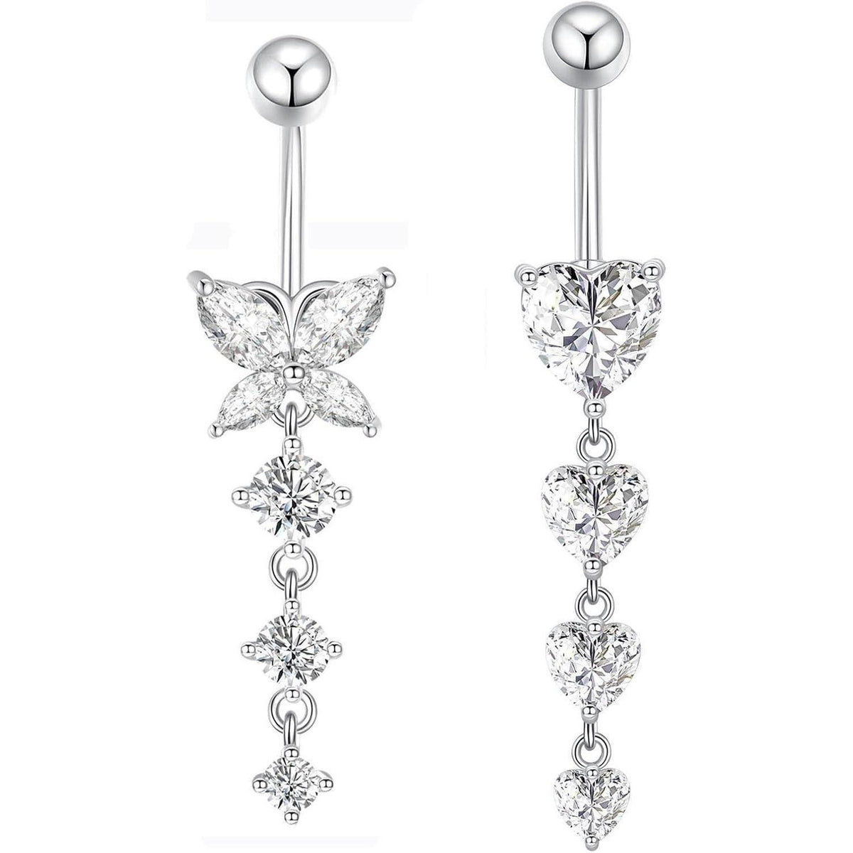 Bauchnabelpiercing 2er Set 10mm Herz Anhänger Chirurgenstahl Silber Gold