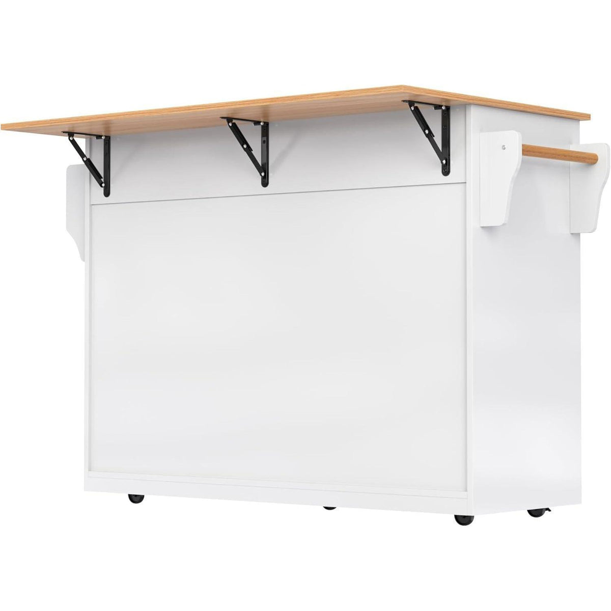 Kücheninsel mit Klappplatte & Rollen – Weiß, 120x46x91 cm