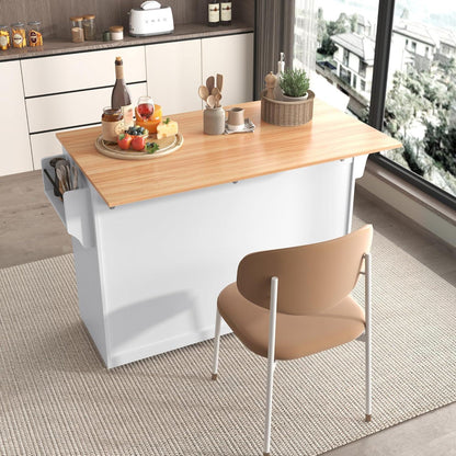 Kücheninsel mit Klappplatte & Rollen – Weiß, 120x46x91 cm