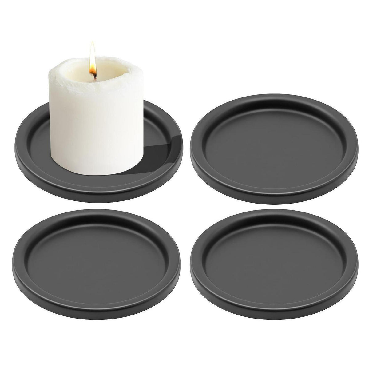 4er Set Kerzenteller Metall 10cm Schwarz für Stumpenkerzen