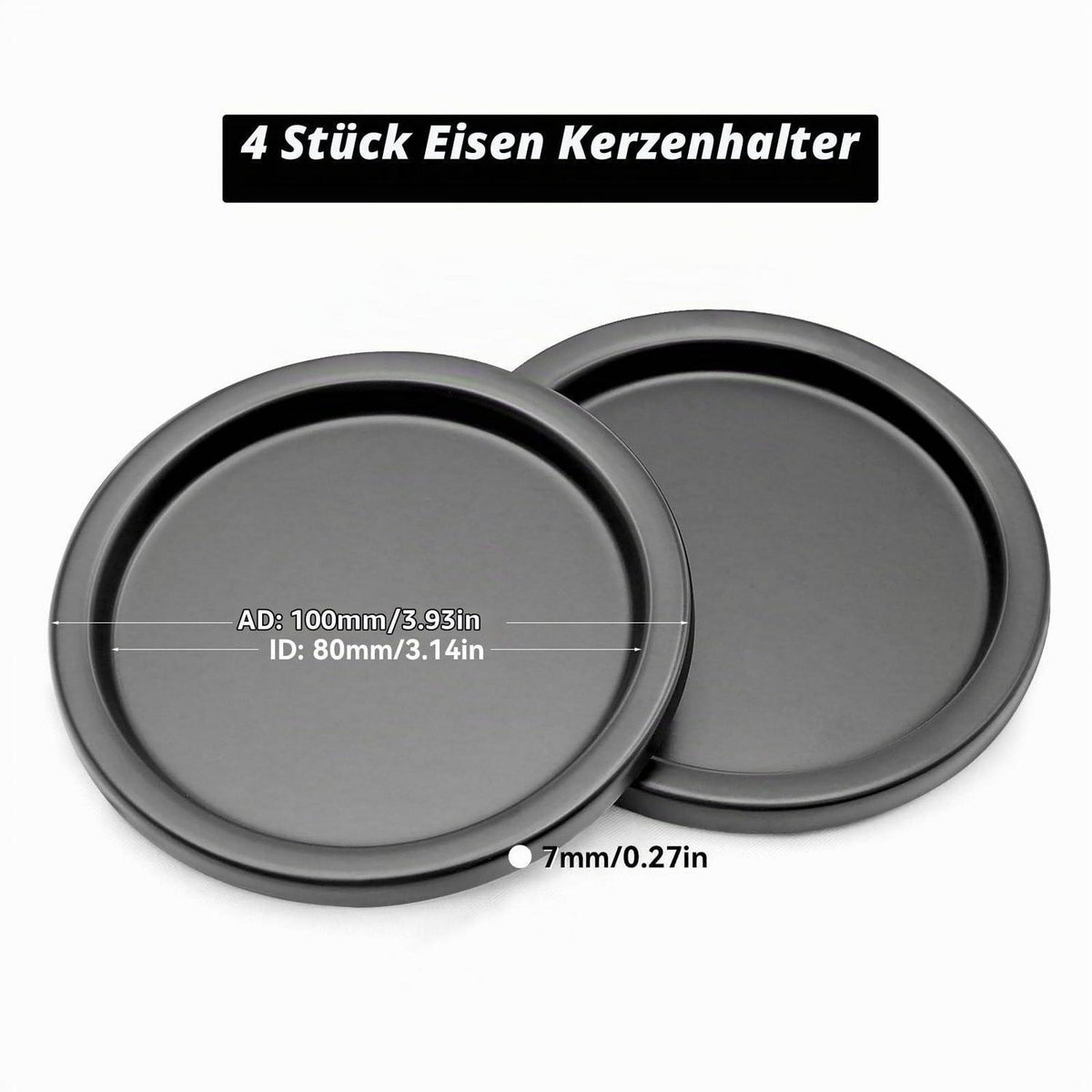 4er Set Kerzenteller Metall 10cm Schwarz für Stumpenkerzen
