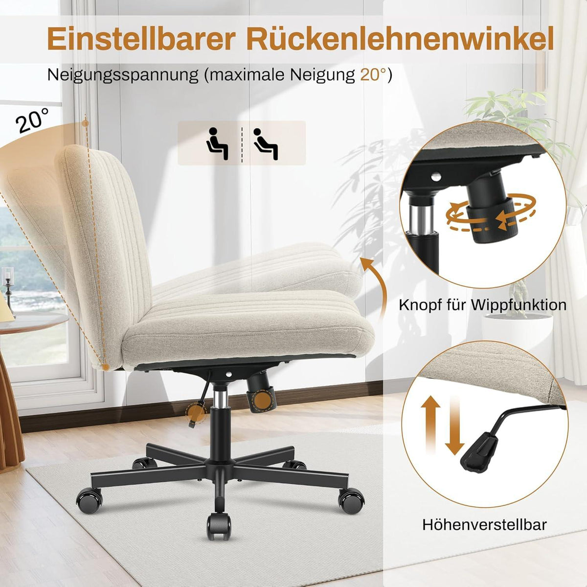 Bürostuhl ohne Armlehnen Stoffpolsterung Rollen höhenverstellbar