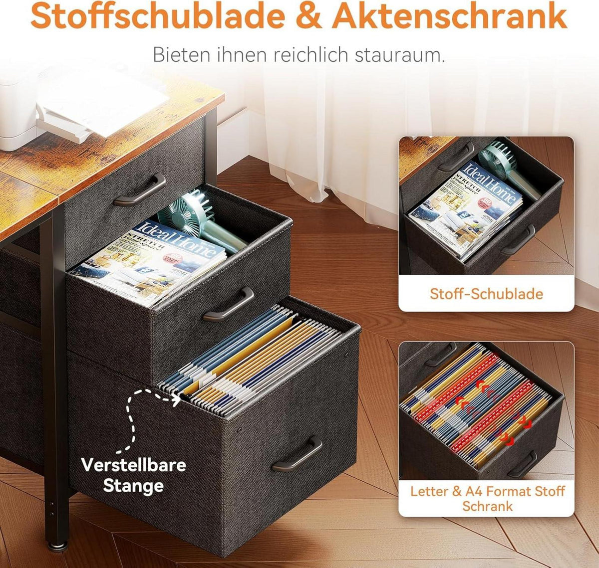 Coleshome Schreibtisch mit Schubladen und Tasche, Braun