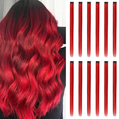 Clip-in Haarverlängerungen Rot, 12 Stück, 55 cm – Hitzebeständig