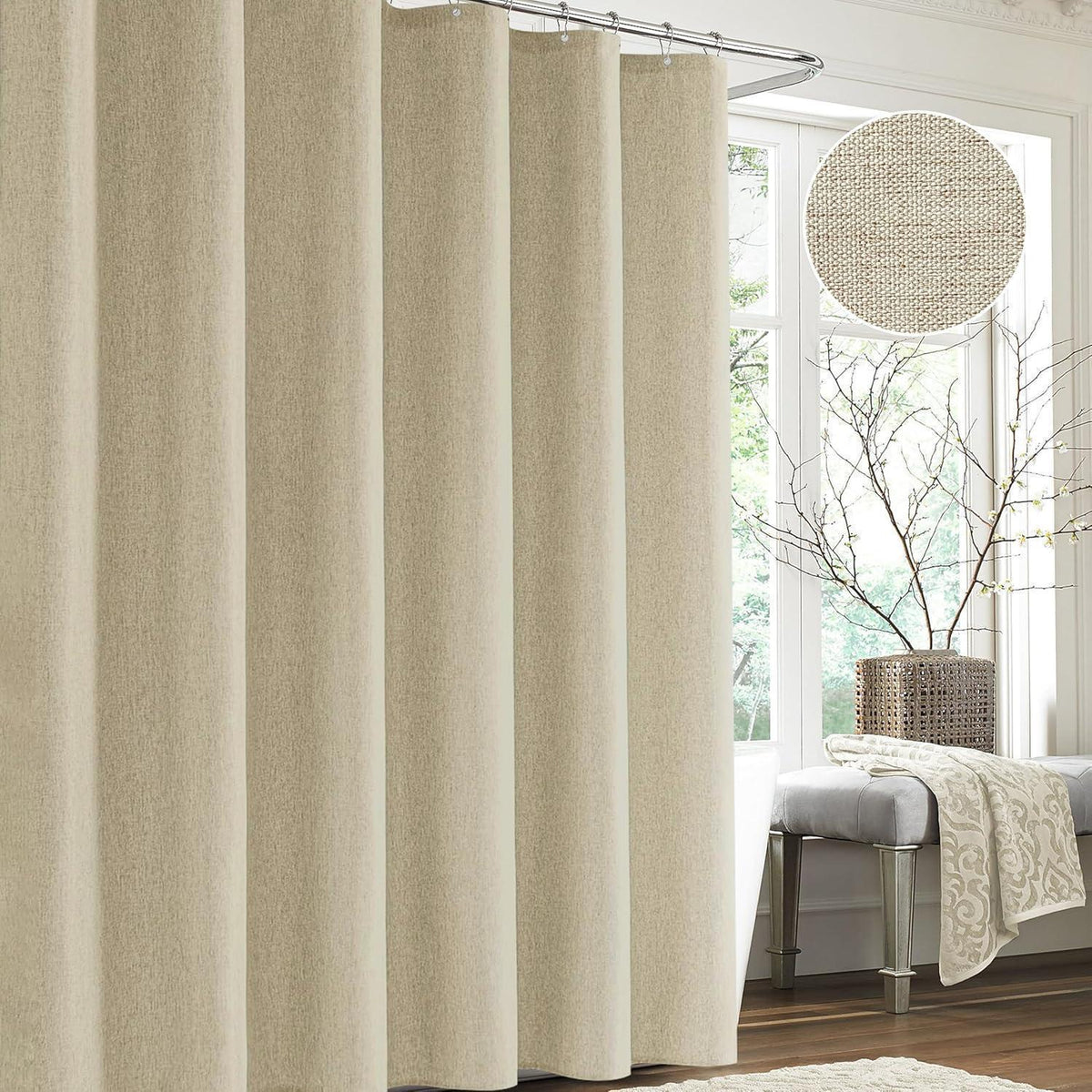 Leinen Duschvorhang wasserdicht, Taupe, 182x198cm