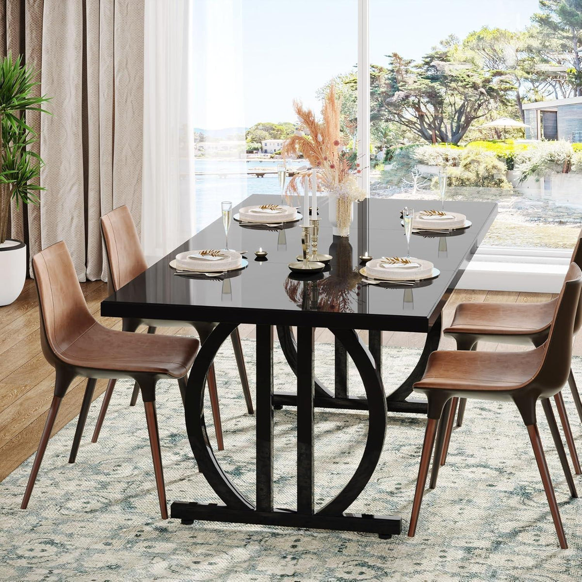 Esstisch 160x80 cm, Schwarz, Industrieller Küchentisch