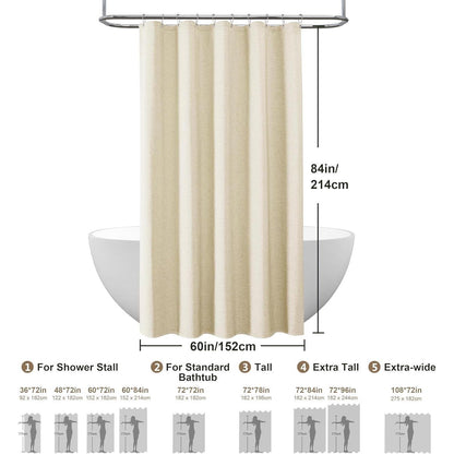 Leinen Duschvorhang wasserdicht beige 152x214cm mit Haken
