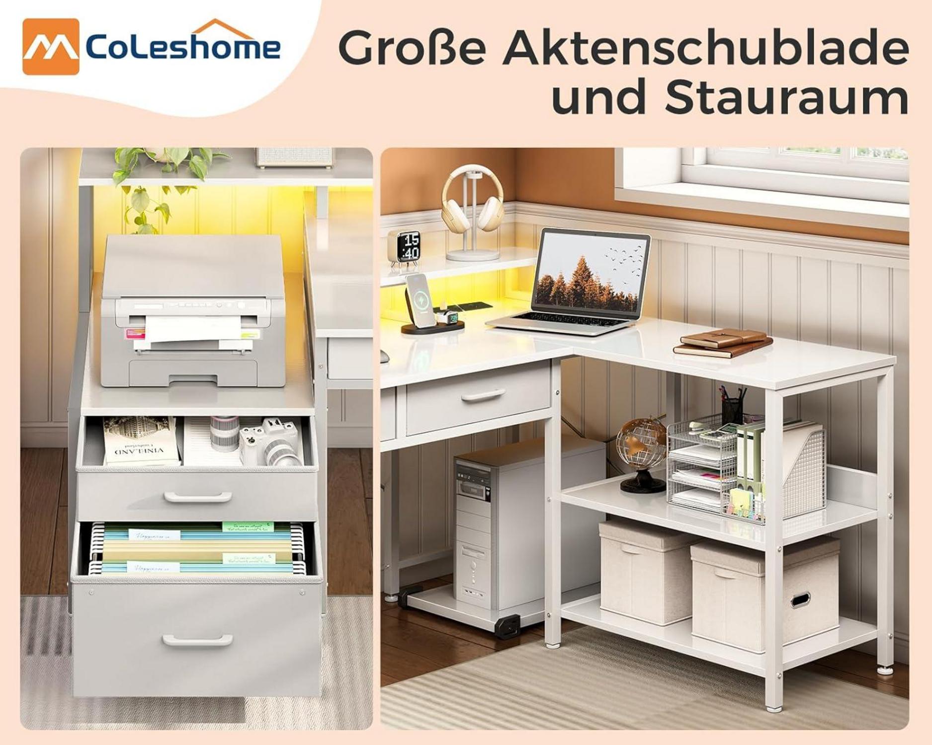 Schreibtisch L Form Gaming Tisch mit Schubladen LED
