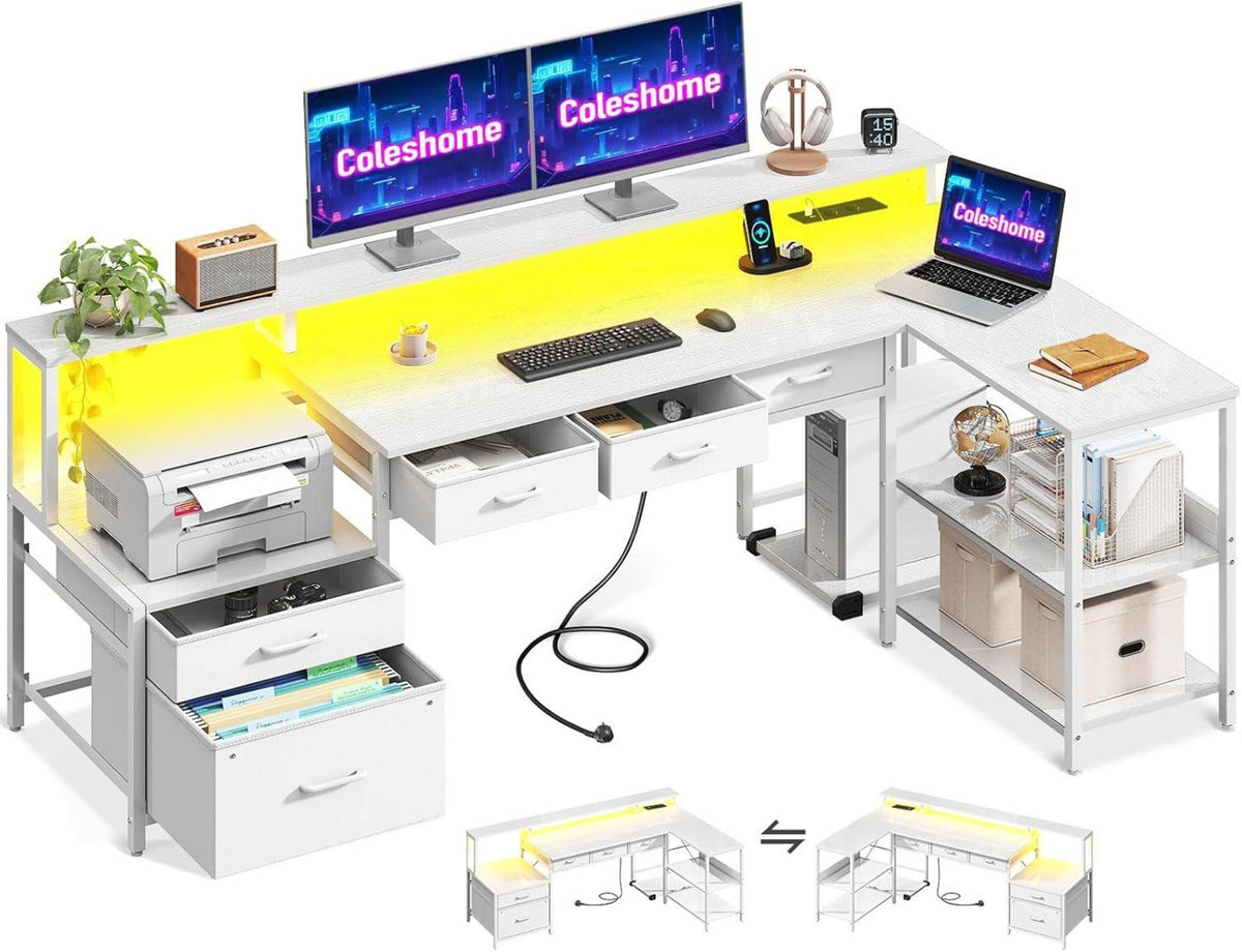 Schreibtisch L Form mit Schubladen LED Monitorständer