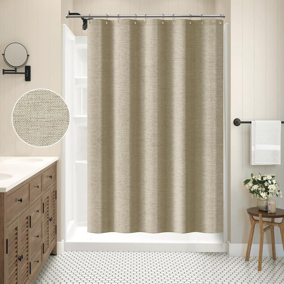 Leinen Duschvorhang wasserdicht Taupe 152x182cm mit Haken