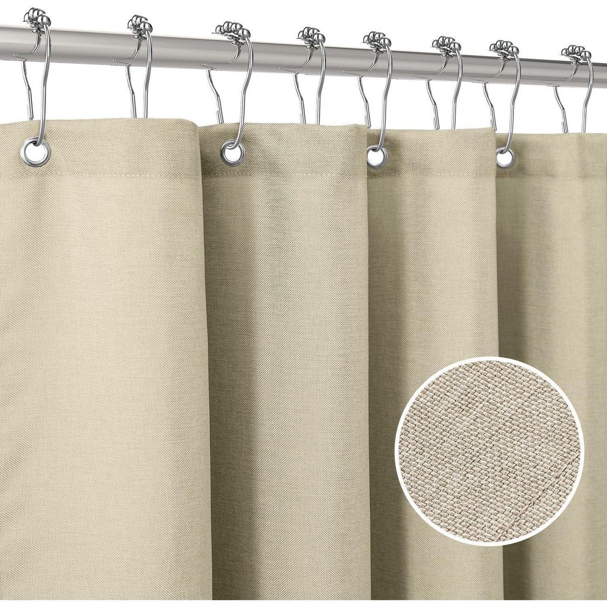 Leinen Duschvorhang wasserdicht Taupe 152x182cm mit Haken