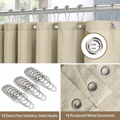 Leinen Duschvorhang mit Metallringen Taupe 275x182cm
