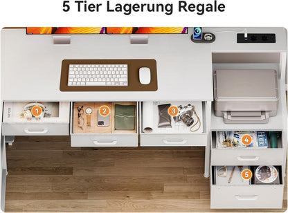 Eckschreibtisch LED USB Steckdosen Weiß 200×110cm Homeoffice
