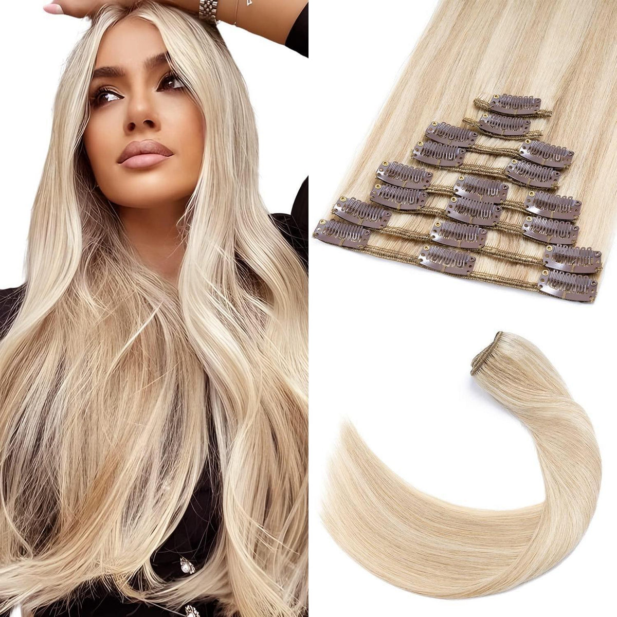 Clip-in Haarverlängerung Echthaar Balayage Blond 60cm
