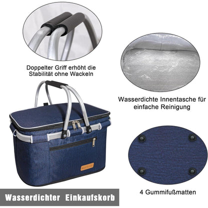 34L Kühltasche Einkaufskorb – Isolierter Picknickkorb Navy Blau