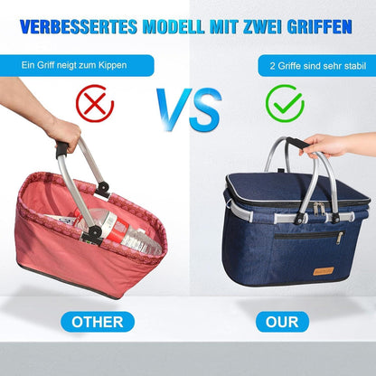 34L Kühltasche Einkaufskorb – Isolierter Picknickkorb Navy Blau