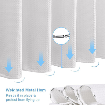 Waffel Duschvorhang wasserdicht - Weiß 182x275cm mit Haken