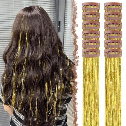 Glitzer Haarsträhnen Set – 12 Farben für Party & Festival