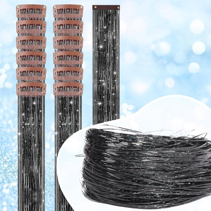 Glitzer Haarsträhnen Set Schwarz-Glitzer – 12 Farben